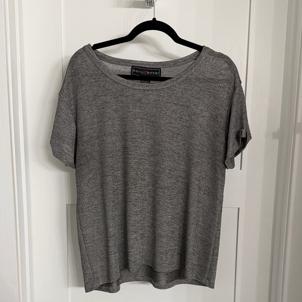 Polly & Esther Heather Gray Women's Short Sleeve Top